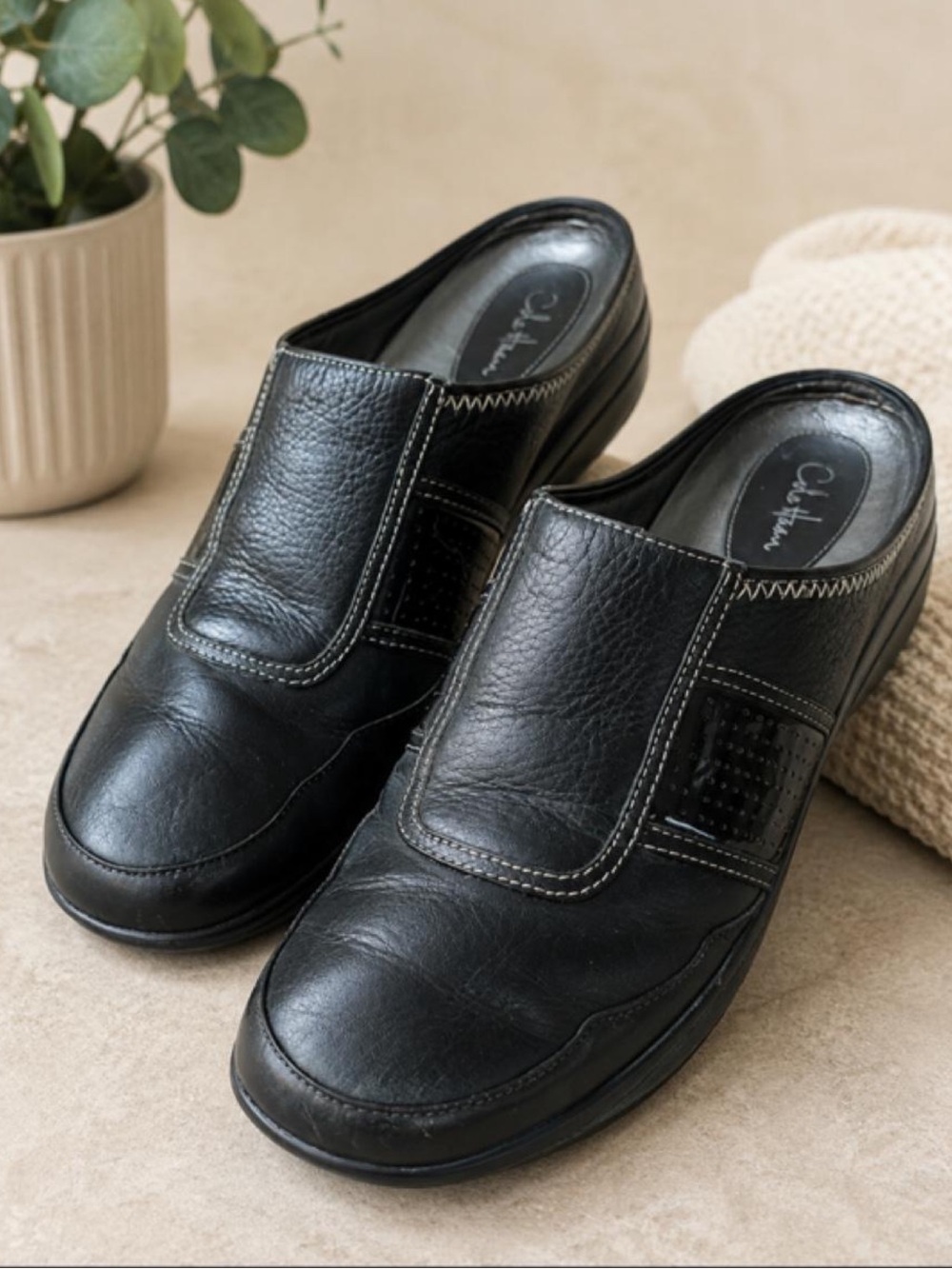 Cole Haan Black Leather Slip-On Mules
